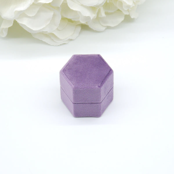 Lilac Hexagon Double Velvet Ring Box