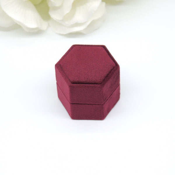 Maroon Hexagon Double Velvet Ring Box