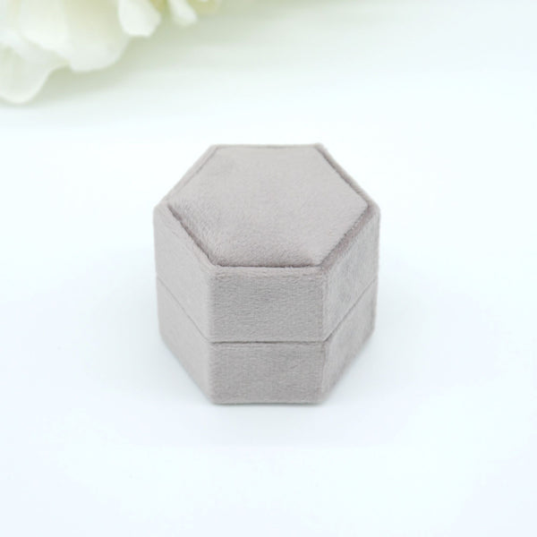 Grey Lavender Hexagon Single Velvet Ring Box