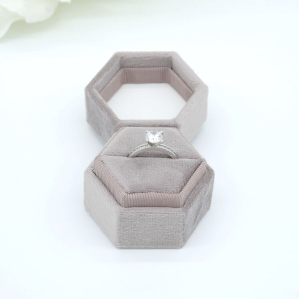 Grey Lavender Hexagon Single Velvet Ring Box