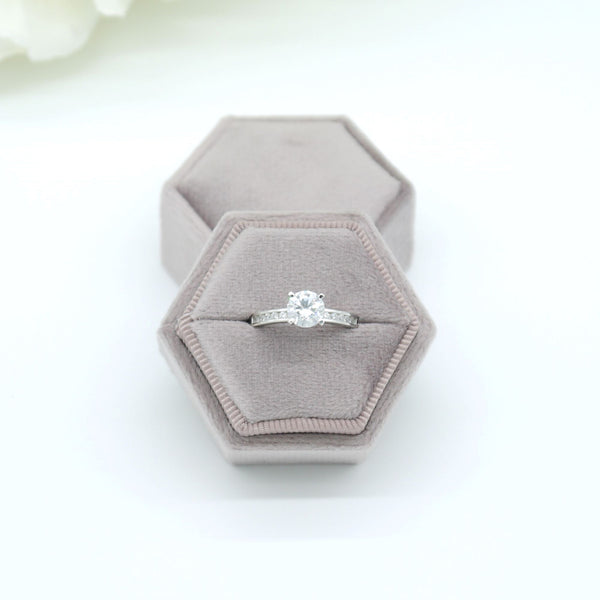 Grey Lavender Hexagon Single Velvet Ring Box