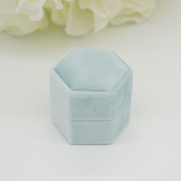 Pale Blue Hexagon Double Velvet Ring Box