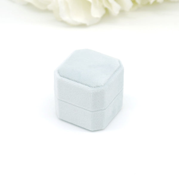 Pale Blue Square Octagon Double Velvet Ring Box