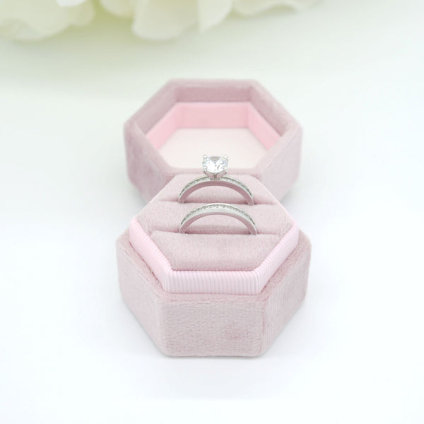 Pink (Matt) Hexagon Double Velvet Ring Box