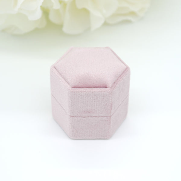 Pink (Matt) Hexagon Double Velvet Ring Box