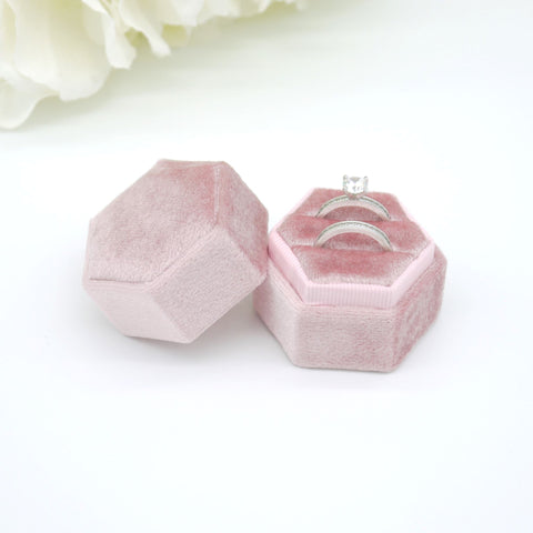 Pink (Sparkling) Hexagon Velvet Double Ring Box