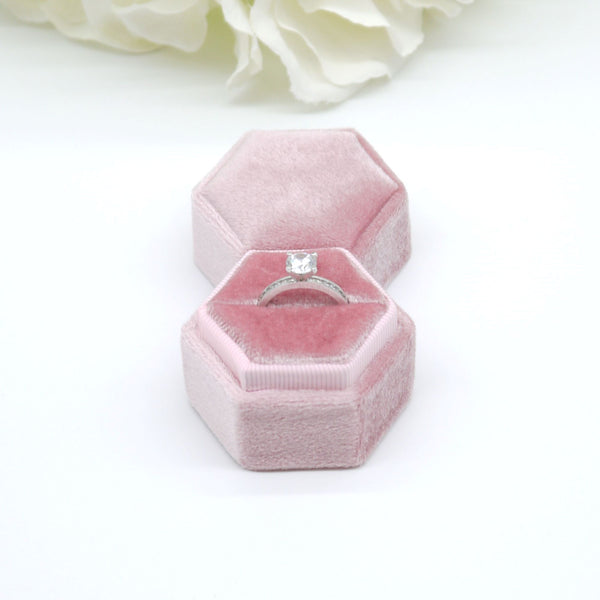 Pink (Sparkling) Hexagon Single Velvet Ring Box