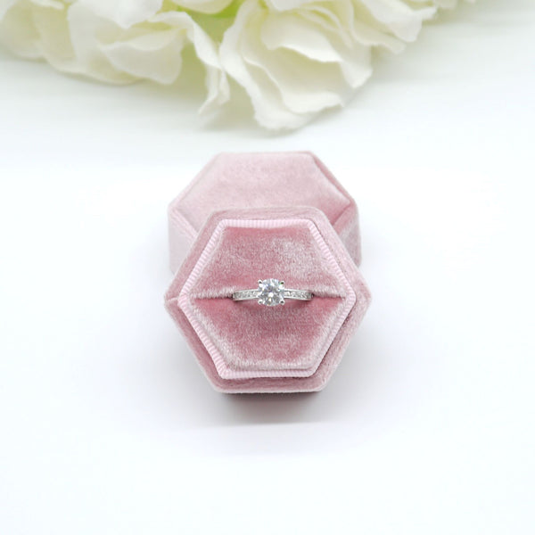 Pink (Sparkling) Hexagon Single Velvet Ring Box
