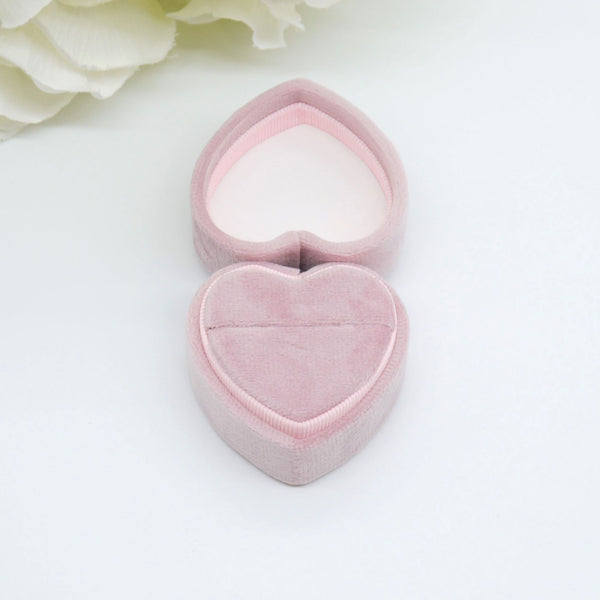 Pink (Matt) Heart Single Velvet Ring Box