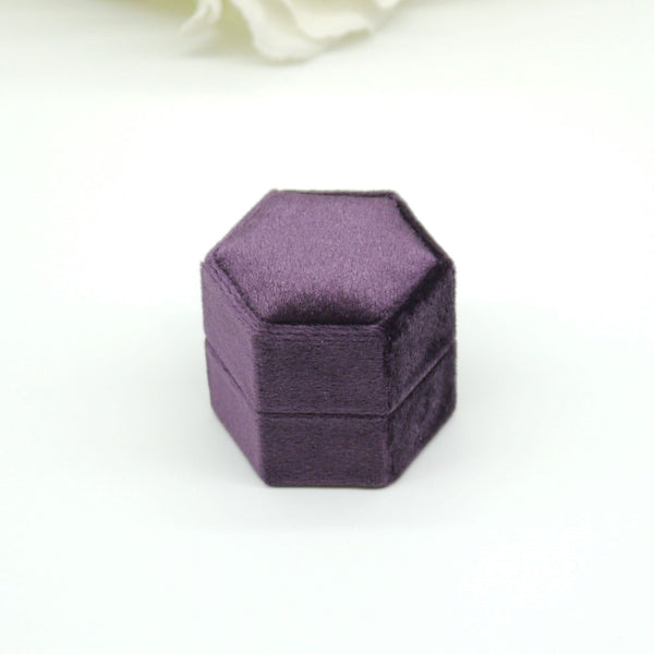 Purple Hexagon Double Velvet Ring Box
