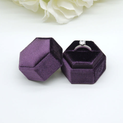 Equal Hexagon Velvet Single Ring Box - Engagement Proposal Wedding Jewelry Box, Small Gift Packaging (1.77x1.77x1.77 In, Black)