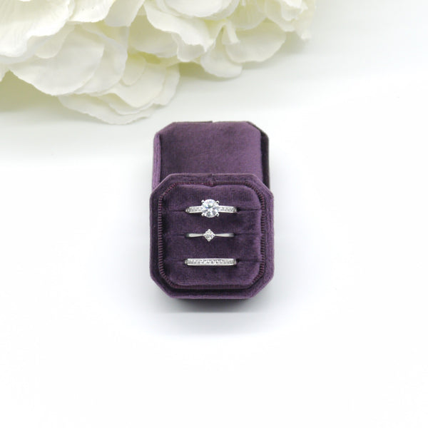 Purple Square Octagon Triple Velvet Ring Box