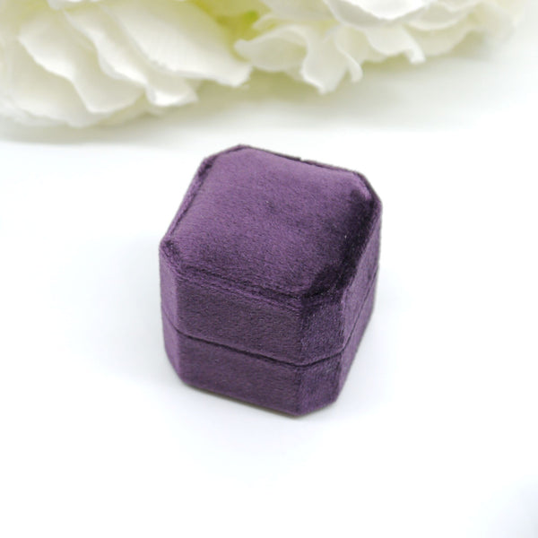 Purple Square Octagon Triple Velvet Ring Box