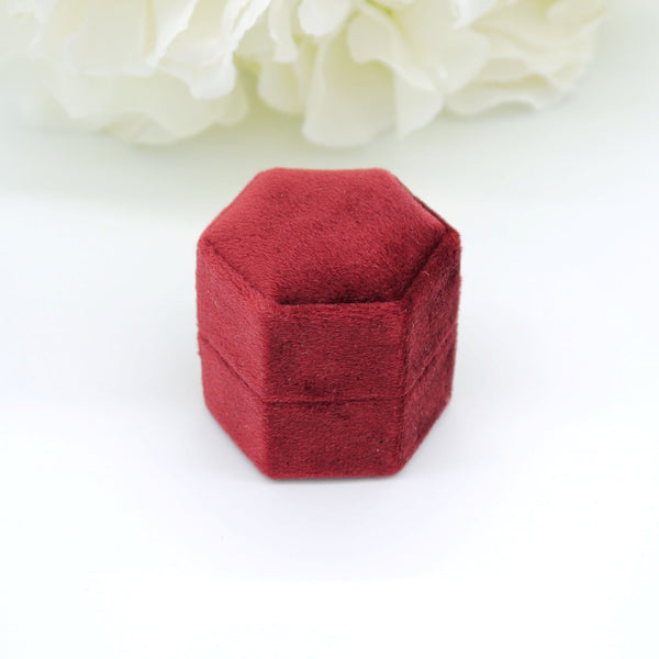 Red Hexagon Double Velvet Ring Box