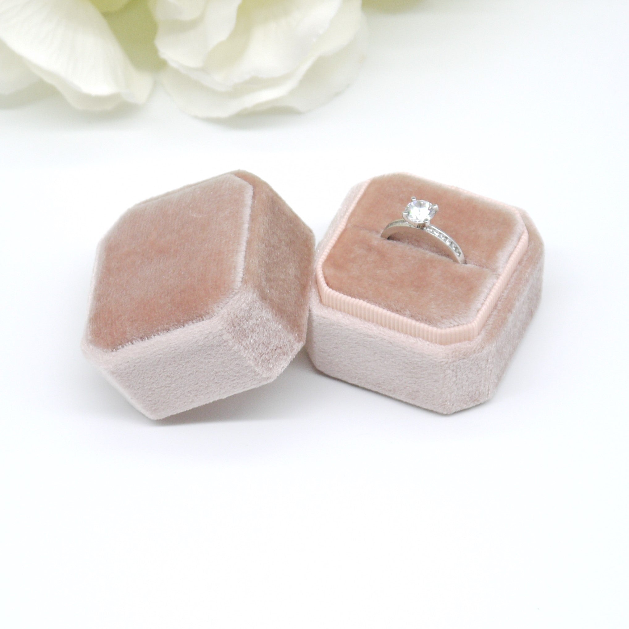Rose Gold Square Octagon Single Velvet Ring Box
