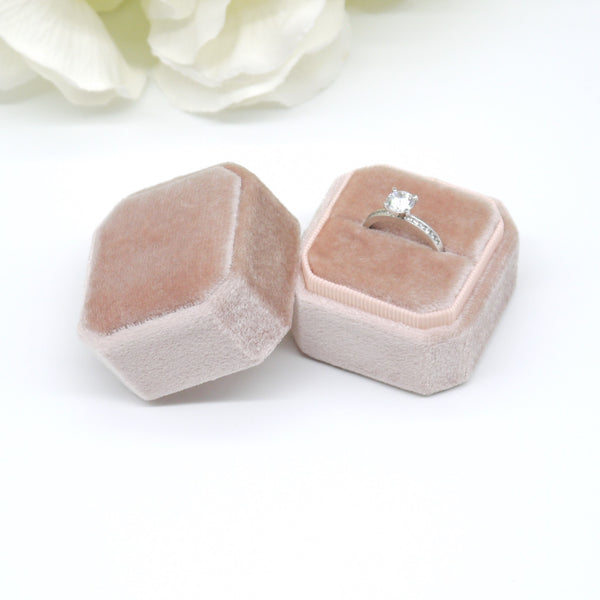 Rose Gold Square Octagon Single Velvet Ring Box