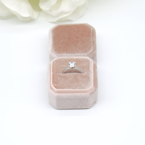 Rose Gold Square Octagon Single Velvet Ring Box