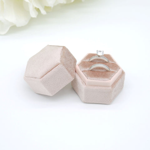 Rose Gold Hexagon Double Velvet Ring Box