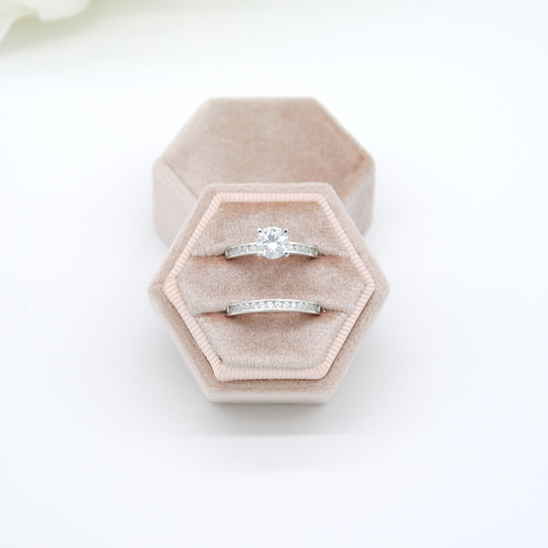 Rose Gold Hexagon Double Velvet Ring Box