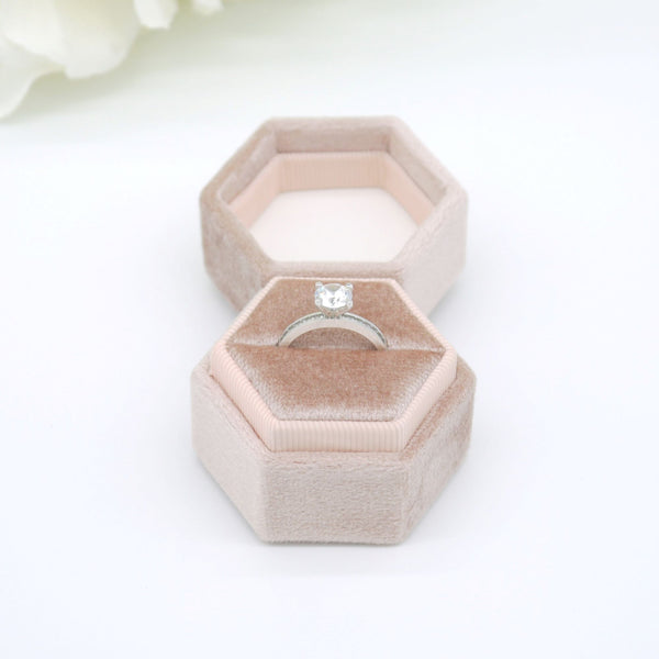 Rose Gold Hexagon Single Velvet Ring Box