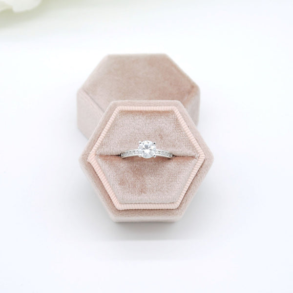 Rose Gold Hexagon Single Velvet Ring Box