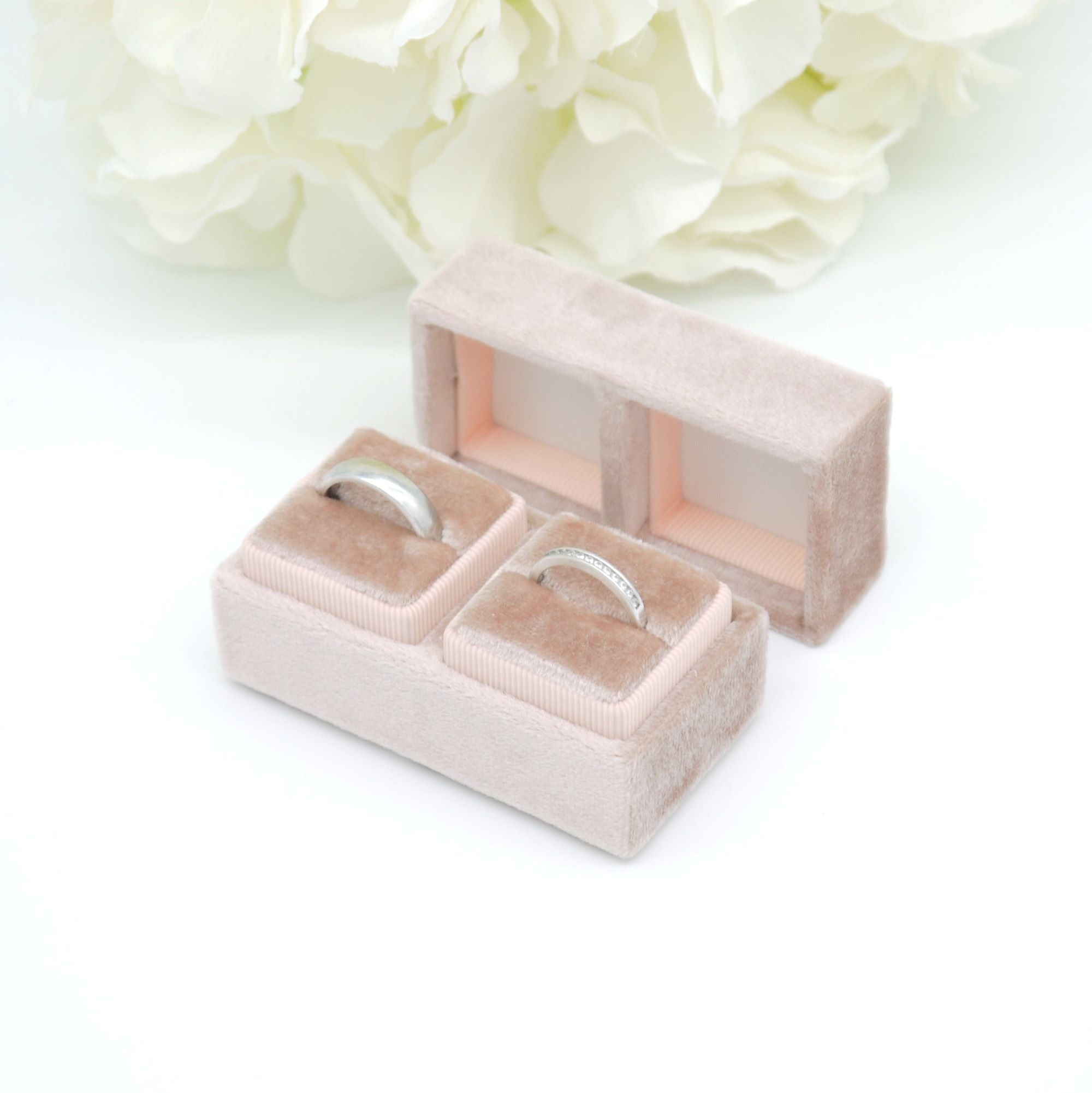 Rose Gold 'His & Hers' Double Velvet Ring Box