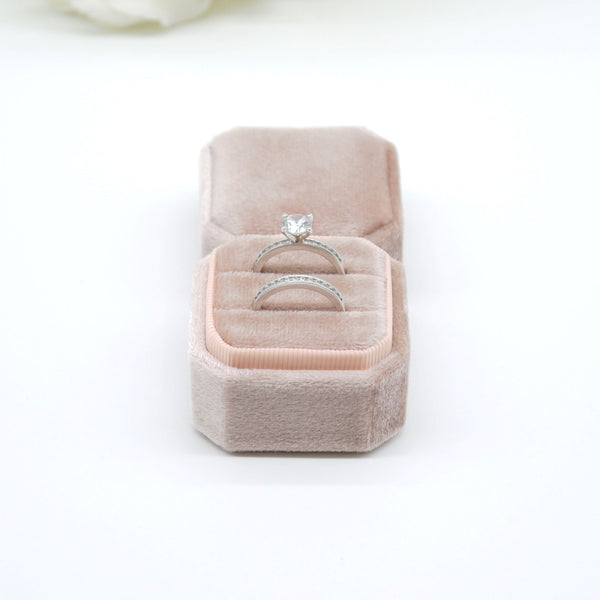Rose Gold Square Octagon Double Velvet Ring Box