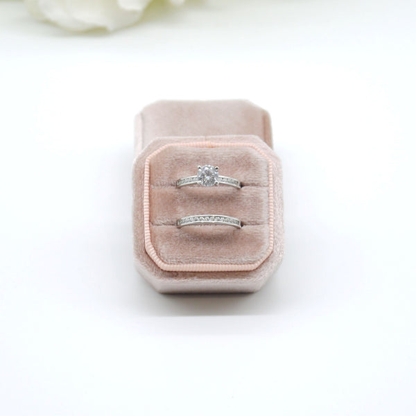 Rose Gold Square Octagon Double Velvet Ring Box