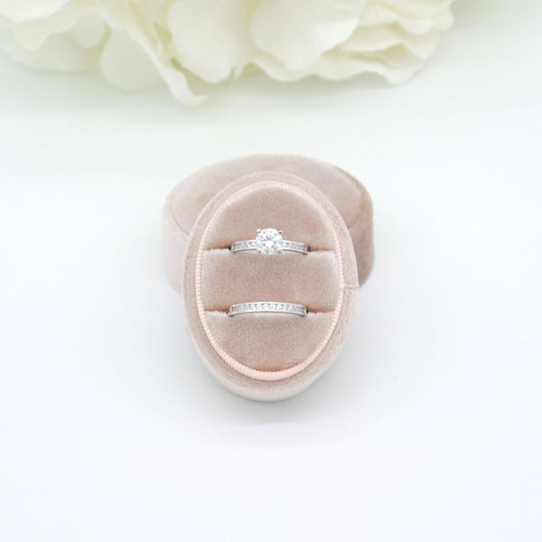 Rose Gold Oval Double Velvet Ring Box