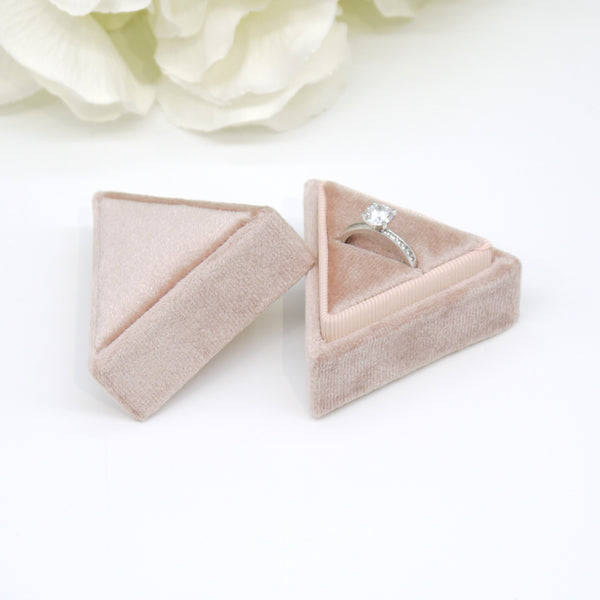 Rose Gold Triangle Single Velvet Ring Box