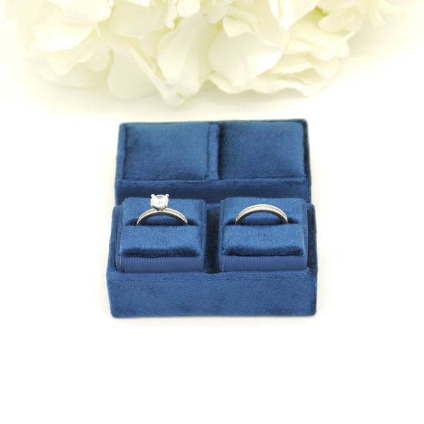 Royal Blue 'His & Hers' Double Velvet Ring Box
