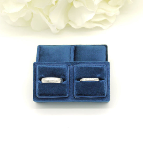 Royal Blue 'His & Hers' Double Velvet Ring Box