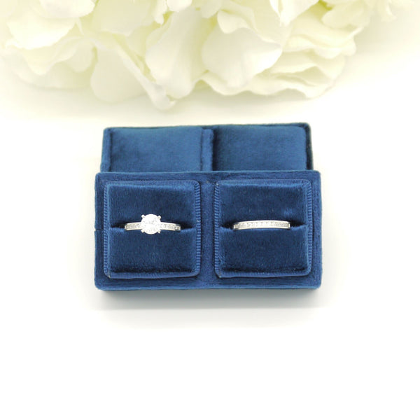 Royal Blue 'His & Hers' Double Velvet Ring Box