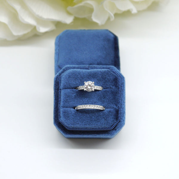 Royal Blue Square Octagon Double Velvet Ring Box