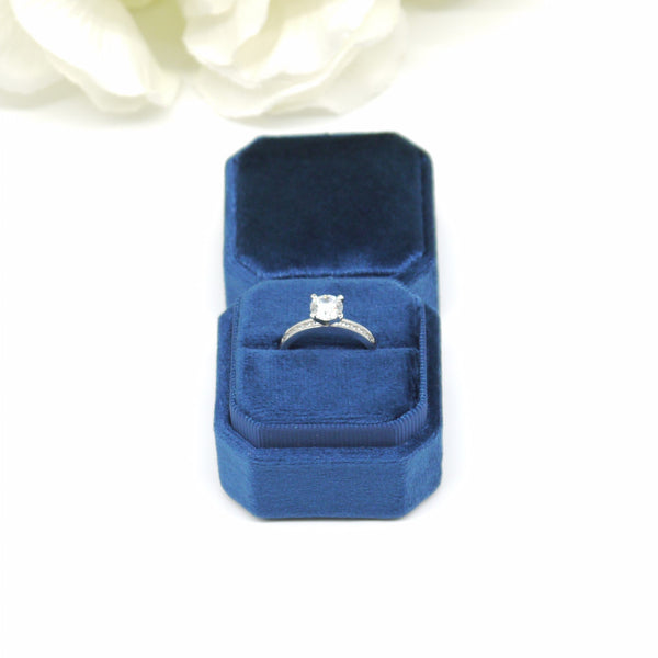 Royal Blue Square Octagon Single Velvet Ring Box