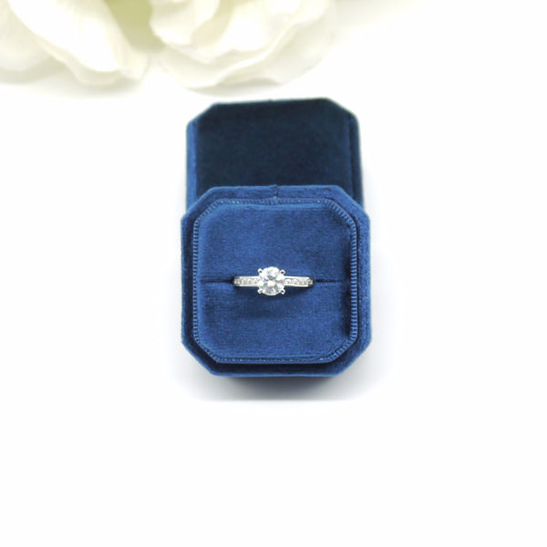 Royal Blue Square Octagon Single Velvet Ring Box