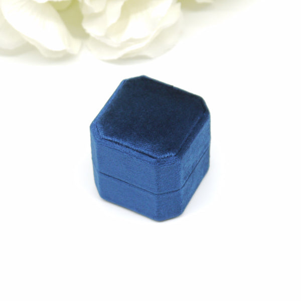 Royal Blue Square Octagon Single Velvet Ring Box