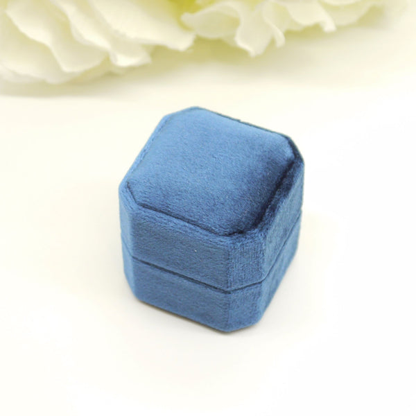 Royal Blue Square Octagon Triple Velvet Ring Box