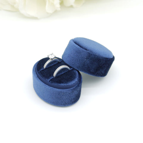 Royal Blue Oval Double Velvet Ring Box