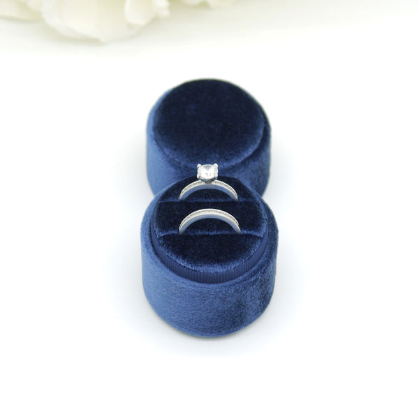 Royal Blue Oval Double Velvet Ring Box