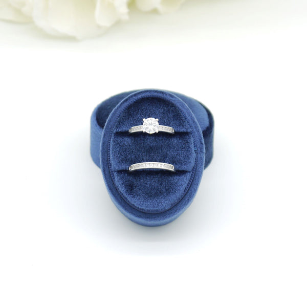 Royal Blue Oval Double Velvet Ring Box