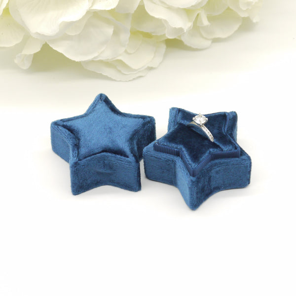 Royal Blue Star Single Velvet Ring Box