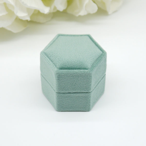 Sage Hexagon Double Velvet Ring Box