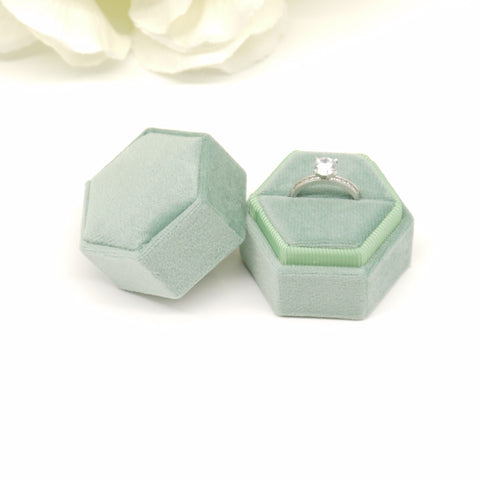 Sage Hexagon Single Velvet Ring Box