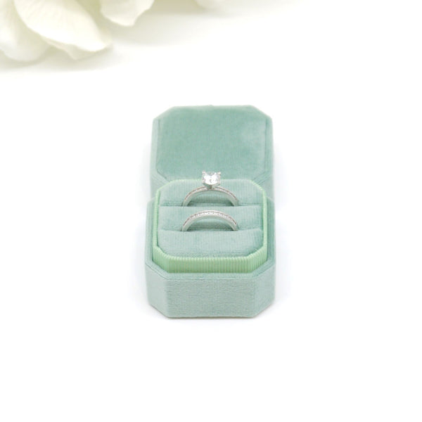 Sage Square Octagon Double Velvet Ring Box
