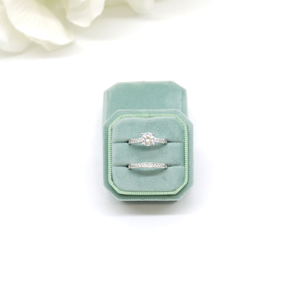 Sage Square Octagon Double Velvet Ring Box