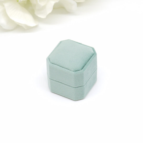 Sage Square Octagon Double Velvet Ring Box