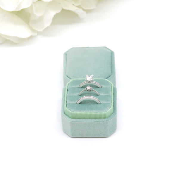 Sage Square Octagon Triple Velvet Ring Box