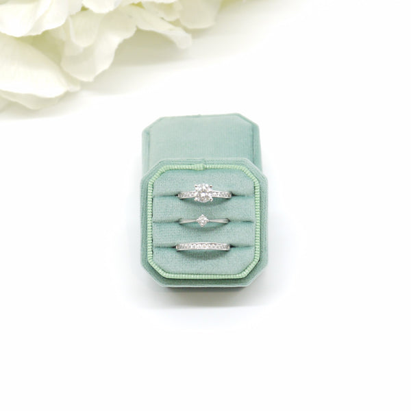 Sage Square Octagon Triple Velvet Ring Box