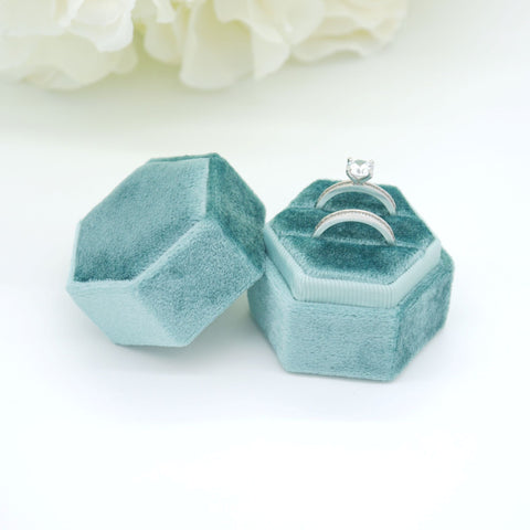 Teal Hexagon Double Velvet Ring Box